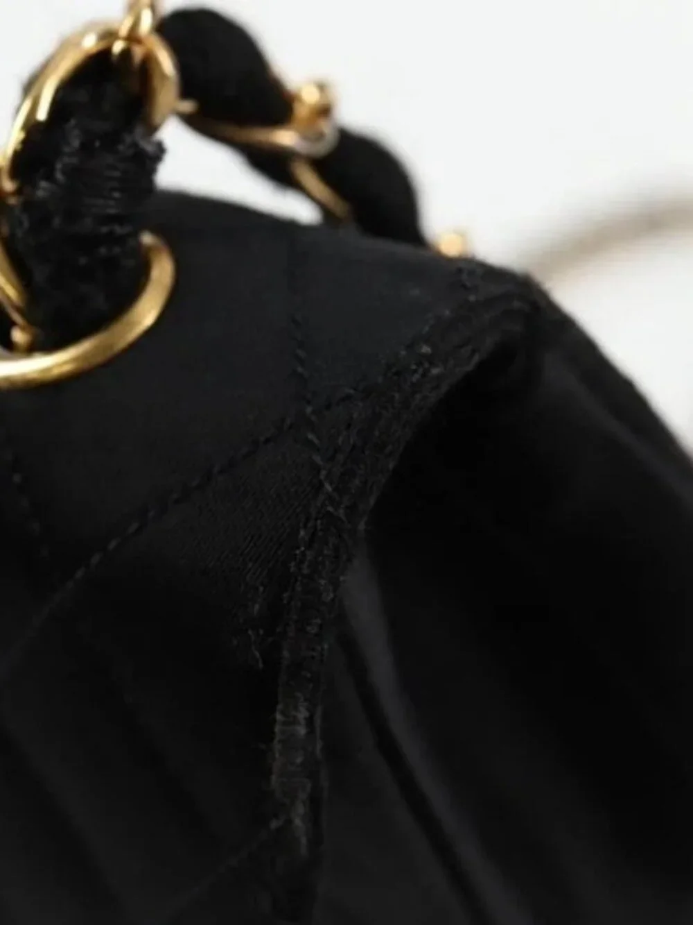 CHANEL Matelasse Chain Shoulder Bag Satin Black Gold CC Auth bs8554